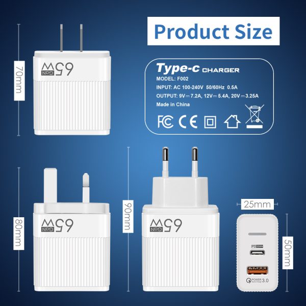 65W GaN aluminum tape charger PD fast charging - Image 3